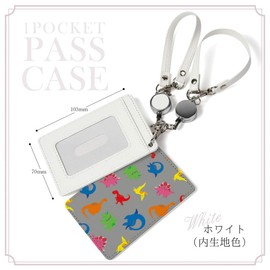Pass Case, 1 Pocket, Reel Included, Dinosaurs, Cute, Dinosaur Pattern, Animal, Clear Pocket, Card Holder, Pteranodon, Tyrannosaurus, Triceratops, gray