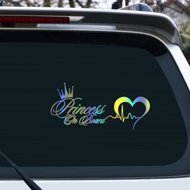 Vesvory Princess on Board Sticker for Cars - Baby Girl Safety Sign, Heartbeat Decal for Car Window and Bumper (Colorful)