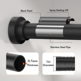 Shower Curtain Rod 31-80 in Adjustable Curtain Rod No Drilling Black Tension Shower Rod Stainless Steel for Bathroom Room Divider