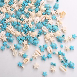 HERZWILD 344Pcs Turquoise Sea Turtle Beads Blue and White Starfish Beads Tortoise Turtle Charms Summer Beach Animal Spacer Beads Shell Beads for Jewelry Making DIY Bracelet Necklace (Blue and White)