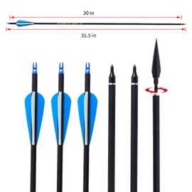SOPOGER Archery 30inch Carbon Arrows 12 Pack and 6 Pack Hunting Broadhead Set Archery Arrow for Compound Bow & Recurve Bow Spine 500 Hunting Arrow with Removeable Tips Practice Target Shooting (Blue)