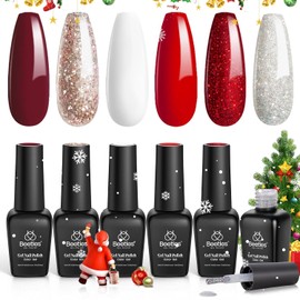 Beetles Red Gel Nail Polish, 6Pcs Candy Cane Gel Polish Glitter Burgundy Red Sparkle Gel Nail Kit White Silver Holiday Nail Gel, Soak off U v Nail Art Design Gift for Women | beetles Gel Polish