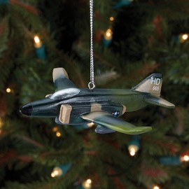 Sporty's F-4 Phantom with a 3.75 Inch Wingspan Resin Christmas Ornament with Silver Ribbon Green