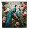 Peacock Shower Curtains Blue Beautiful Bird Pink Flower Two Peacocks