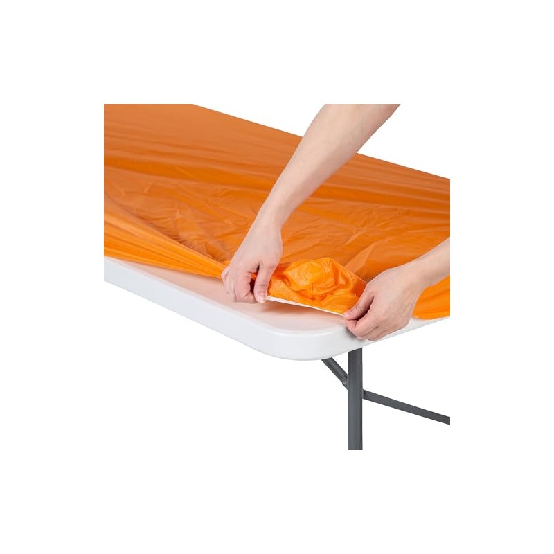 Fun Express Rectangle Fitted Plastic Tablecloth Orange, 6 Ft