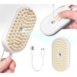 Cat/Dog Brush with Steamer - Shedding Spray Brush for Pet Hair, Bath Brush with Water Comb (white)