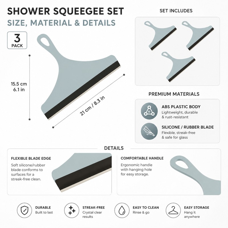 3-Piece Shower Squeegee Set for Glass Cleaning – Multipurpose Water