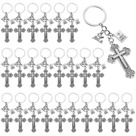AojSup 25 Pcs Cross Key Chains Bulk, Jesus Christian Cross Keychain, Holy Bible Pendants Keyrings, Religious Keyrings Favors for Christians Easter Prayer Gifts