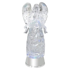Eldnacele Snow Globe Angels with Trumpet, Lighted Water Glittering Swirling Crystal Angel Statue(Timer), Battery Operated Sparkling Multi-Color Changing Praying Angel Figurine for Christmas Decoration