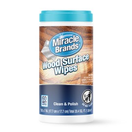 MiracleWipes for Wood Surfaces, Remove Dirt and Grime Buildup, Clean, Protect, and Polish Cabinets, Furniture, and Wood Floors, Great for Kitchen and Bathroom Cleaning Support - 60 Count