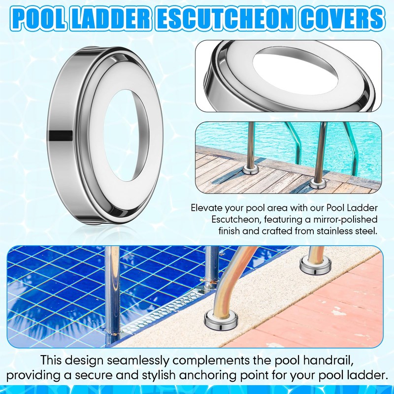 Otoolling 8 Pcs Pool Ladder Escutcheon Plates Stainless Steel Cover