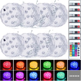 Hortsun 8 Pack Submersible LED Lights with Remote Waterproof Pool Underwater LED Light Battery Operated Bathtub16 Color Changing Lamp for Tub Pool Pond Vase Aquarium Decoration