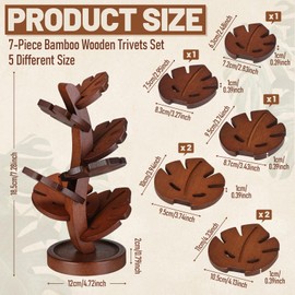Zhehao 7 Pcs Bamboo Wooden Tree Trivets with Storage Stand, Tea Brown Tree Shape Coaster Trivet Set for Hot Dishes Pot Bowl Teapot Heat Resistant Mat Set for Countertop Kitchen Dining Table