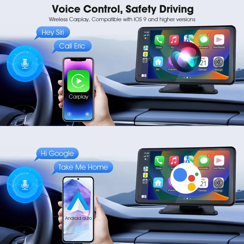 Haudio 7" Portable Wireless CarPlay & Android Auto Car Stereo