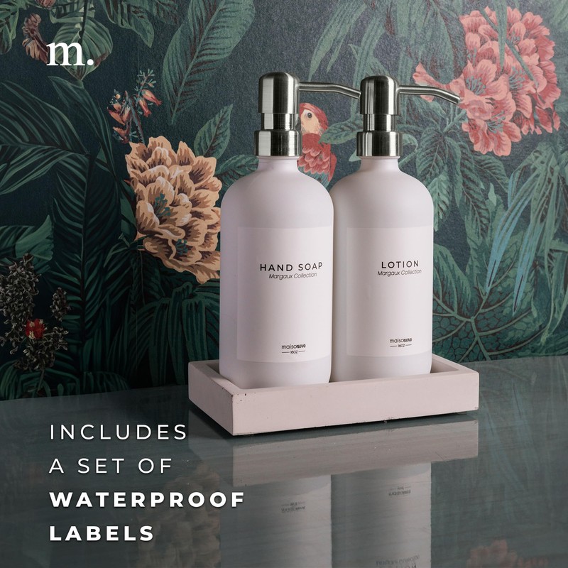 MaisoNovo Soap Dispenser 3-Piece Set | 16.9oz White Bottles with