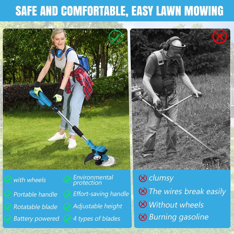 4-in-1 Cordless Electric Weed Wacker, 2 Pack 21V 3.0Ah Batteries