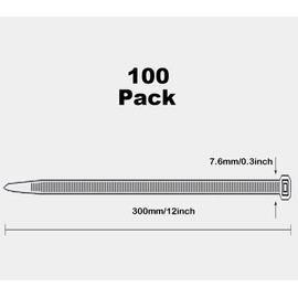 Oksdown 100 Pack White Thick Cable Ties Heavy Duty Large 300mm×7.6mm Strong Nylon Plastic Self Locking 12 inch/30 cm Extra Long Clear Zip Tie Wraps