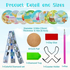 8 pcs Cocktail Diamond Art Coasters Kit with Holder for Adults, DIY Summer Diamond Dotz Coasters Non-Slip Coaster for Women, Beginners, Kids, and Adults Art Crafts Projects Supplies Gift