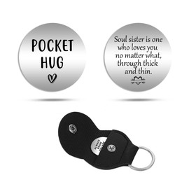 Friendship Pocket Hug, Soul Sister is one who loves you by heart, Gift,BFF Token,Birthday Gift,Best friends gift,Miss you gift,Work bestie w/Leather Case Keychain #PH89