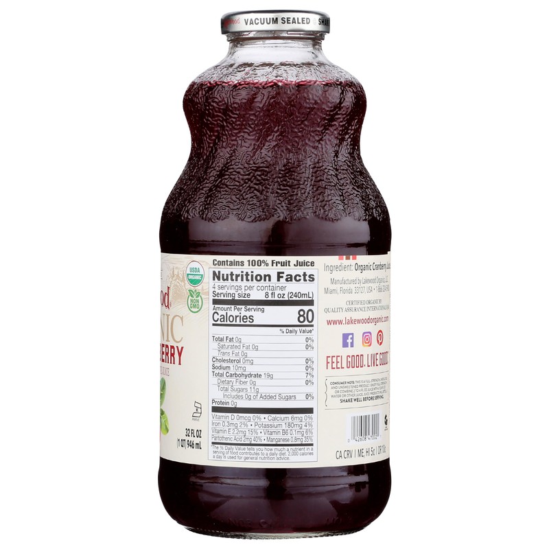 Lakewood Organic Cranberry Juice, 32 Fl Oz