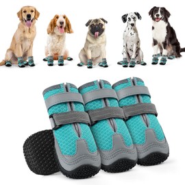 OHCOZZY Dog Shoes with Breathable Mesh, Anti-Slip Dog Boots with Reflective Straps, Wear-resistant Rubber Sole Dogs Paw Protector for Small Medium Large Dogs 4 Pcs(M,Blue)