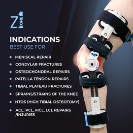 Z1 K10 Eco Hinged ROM Knee Brace - Carbon Fiber Post Op Knee Immobilizer Lightweight Adjustable Leg Braces Medical Orthopedic Support for ACL, PCL, MCL Injury & After Surgery for Women & Men