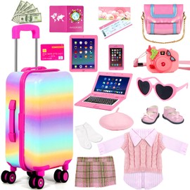 WONDOLL 18-inch-Doll-Clothes and Accessories - Doll-Travel-Suitcase Luggage,Clothes and Shoes, Bag, Sunglasses, Camera, Passport, Notebook, Phone, pad Travel Gear Play Set Fit(No Doll)
