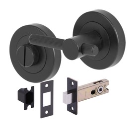 HANDLEZONE® Linear Bar Designer Bathroom Toilet Door Thumb Turn and Release Deadbolt Kit - Black Matt - 76mm Bolt with 57mm Backset