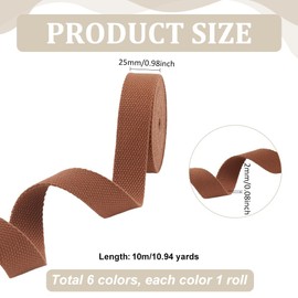 PH PandaHall 19.6 Yards Heavy Sewing Webbing 6 Colors Cotton Webbing 1'' Flat Polycotton Webbing Leash Strapes for DIY Crafts Tote Bag Webbing Bag Strap Cloth Belt Making Outdoor Supplies