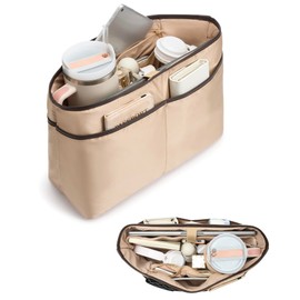 TOVICE XL Purse Organizer Insert for Tote Bag with 40oz Cup Holder & 16" Laptop Sleeve - Satin Bag Organizer with 10 Pockets, Light Weight,Compatible with Neverfull GM, XL Tote Bag Organizer Insert