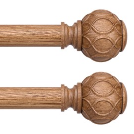 Wolistsa Wood Curtain Rods for Windows 48 to 84 Inch, Boho Vintage Decorative 1 Inch Adjustable Heavy Duty Curtain Rod, Rustic Farmhouse Drapery Pole with Netted Imitation Wood Grain Finials