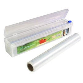 Plastic Cling Wrap Refillable Plastic Wrap Dispenser with Slider Cutter Food Wrap Stretch Clear Cling Wrap 12 in×328 ft (Cutting Box + Cling Film）