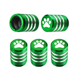 Tire Valve Stem Caps Cover - (5 Pack) Tire Air Caps Metal with Plastic Liner Corrosion Resistant Leak-Proof Dog Paw Print for Car Truck Motorcycle Bike Green