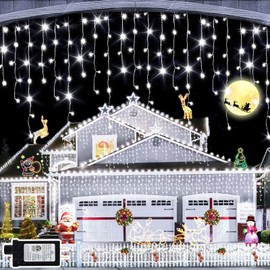 JXLEDAYY Christmas Lights Super Long 1280 LED 131 FT LED String Lights with 240 Drops Plug in 8 Modes Christmas Decoration for Holiday Wedding Party Bedroom Garden Patio Outdoor Indoor (Cool White)