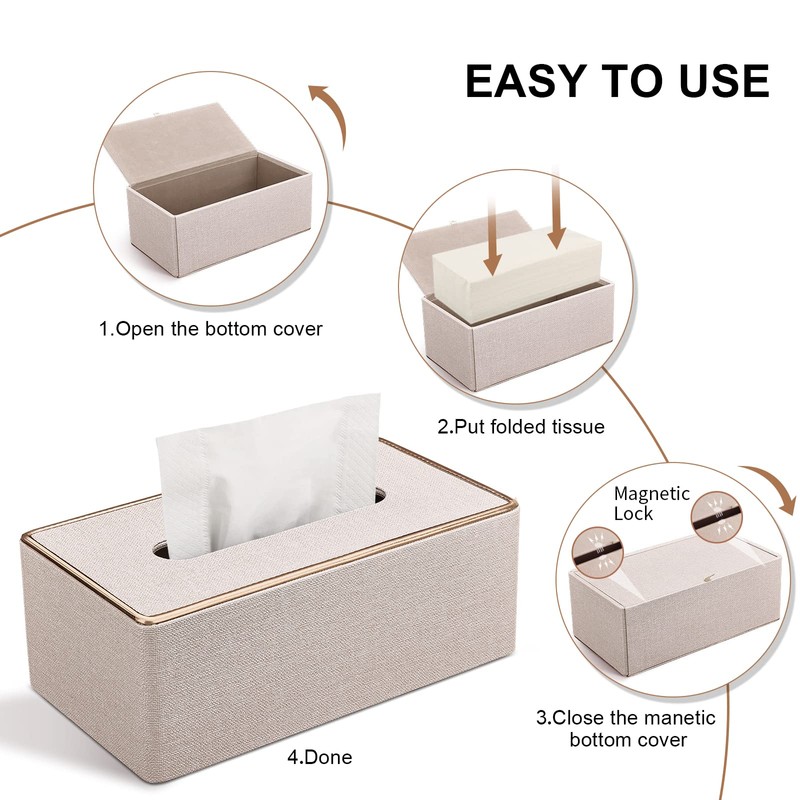 Tissue Box Cover, PU Leather Tissue Box Holder, Rectangular Tissue