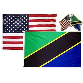 AES Wholesale Combo USA & Tanzania Country 2x3 2'x3' Flag & Lapel Pin Fade Resistant Double Stitched Premium Penant House Banner Grommets
