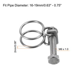 sourcing map 10Pcs Double Wire Hose Clamp, 16-19mm Adjustable Stainless Steel Wire Hose Clips with M6 Bolt for Dust Collection Hose, Pump Hose Pipe