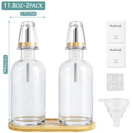 11.8OZ Glass Mouthwash Dispenser for Bathroom, Mouth Wash Container Bottle