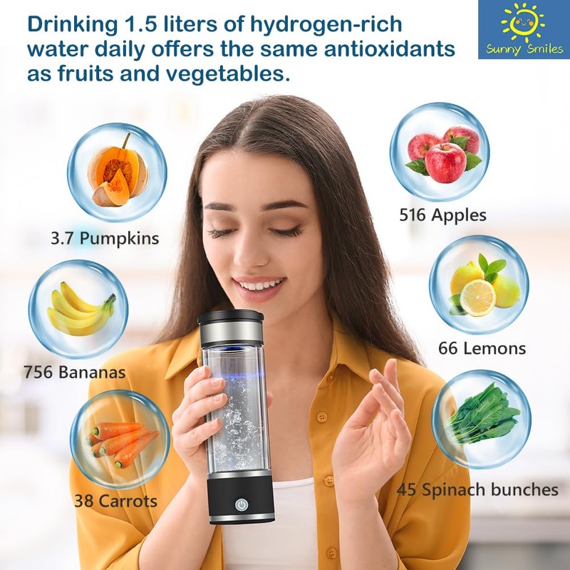 Hydrogen Water Bottle Generator 12 oz,Hydro Water Bottle with Dual-Layer