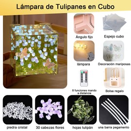 EHRHDKNS Lámpara de Tulipanes en Cubo, Lámpara nocturna de tulipanes DIY, Viene con Decoración de Mariposas, Caja de Regalo y Control Remoto Funcional (Morado)