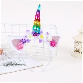 Healeved 5pcs Hair Bands Unicorn Flower Design Lightweight Hair Accessories for Party Performance Headdress Set Yellow Blue Colorful Pink Rose Red