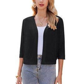 Zeagoo Women's Bolero Festive Elegant Cardigan Short Bolero Jacket 3/4 Sleeve Shoulder Jacket Open Front Cardigan Casual Solid Top S-XXL, black