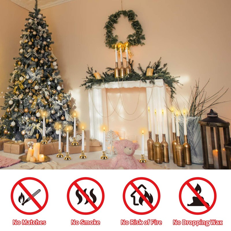 FREEPOWER 6PCS Flameless Window Candles with Gold Candle Holders, Battery