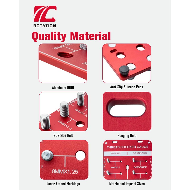 ROTATION Thread Checker, Nut and Bolt Gauge, Bolt Size and