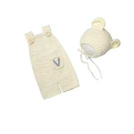 HAOHAOHUOZHE Newborn Photography Outfits Bear Boy Girl Baby Photoshoot Crochet Outfit Infant Picture Knitted Romper A-Z (WhiteV)