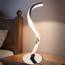 LED Table Lamp, Touch Control Dimmable LED Nightstand Lamp, Unique Bedside for Home Decor Living Room Bedroom Office, Silver
