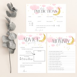 Baby Shower Game - 3 in 1 Pack of Pink Moon Twinkle Twinkle Little Star Whimsical Game Cards Girls baby Shower (BSPINKMOON3IN1)