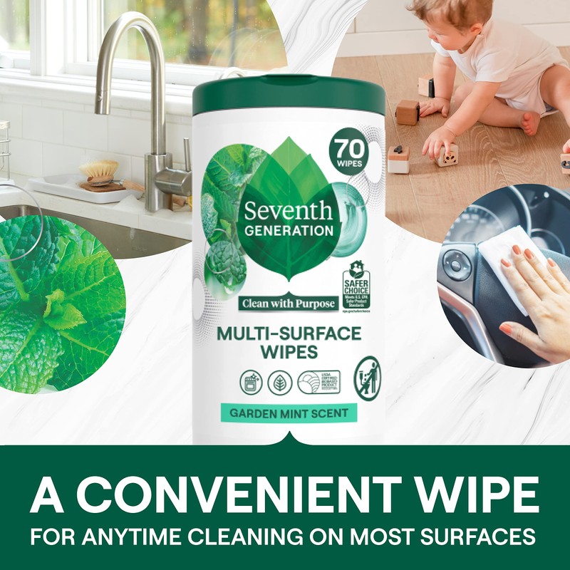 Seventh Generation Multi-Surface Cleaning Wipes, Garden Mint Scent, Cuts Grease