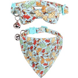 Fall Cat Collar Thanksgiving Day Breakaway with Bow Tie Bandana and Bell Autumn Holiday for Kitty Adjustable Safety