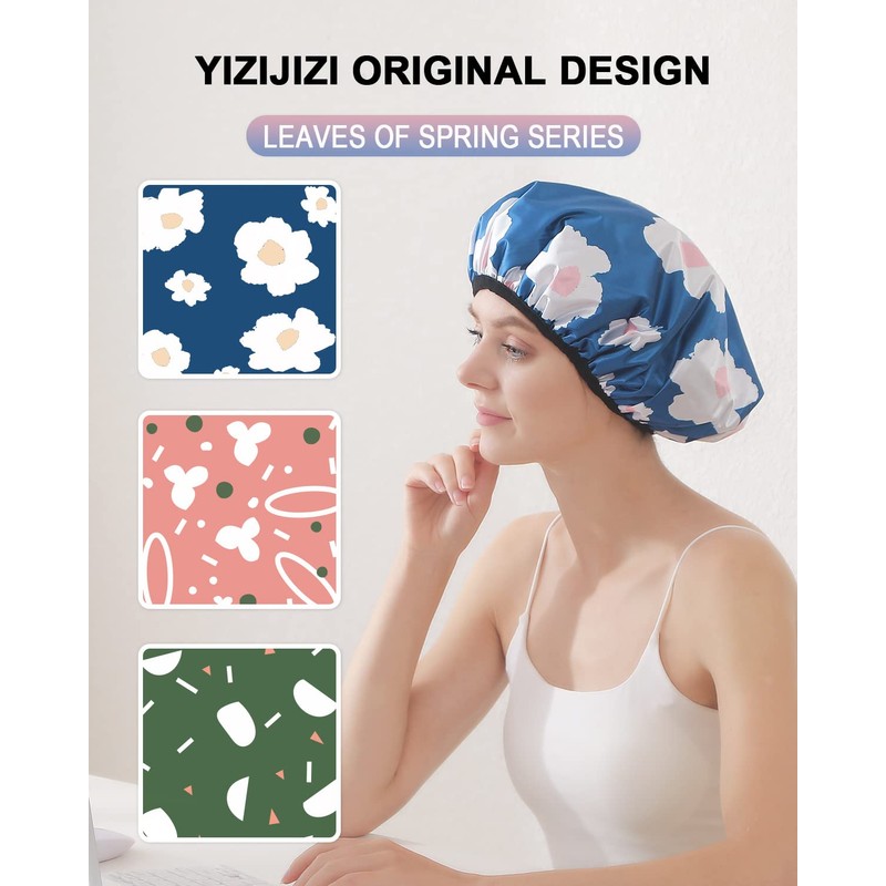 YIZIJIZI Terry Lined Shower Cap,Triple Layer Large Cap for Women,Shower